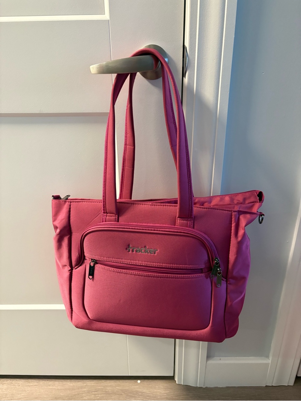 Pink Travel Tote Bag with Front Zip Pocket